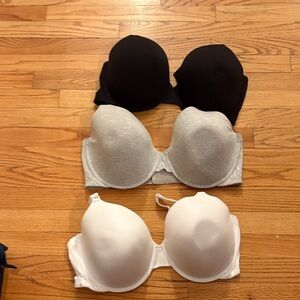 Fruit of the Loom Black, Gray, and White Bra Trio